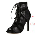 Black Sexy Lace Up Cross-tied Women Shoes Comfort High Quality Thin Heels Open Toe Dancing Sandals Ankle Strap Hollow Out Pumps