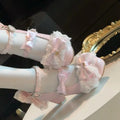 Sweet Girls Lolita Wedding Dress Kitten heels Shoes ,Young Women Students Cute Sakura Lace Bowknots Princess Mary Janes Sandals