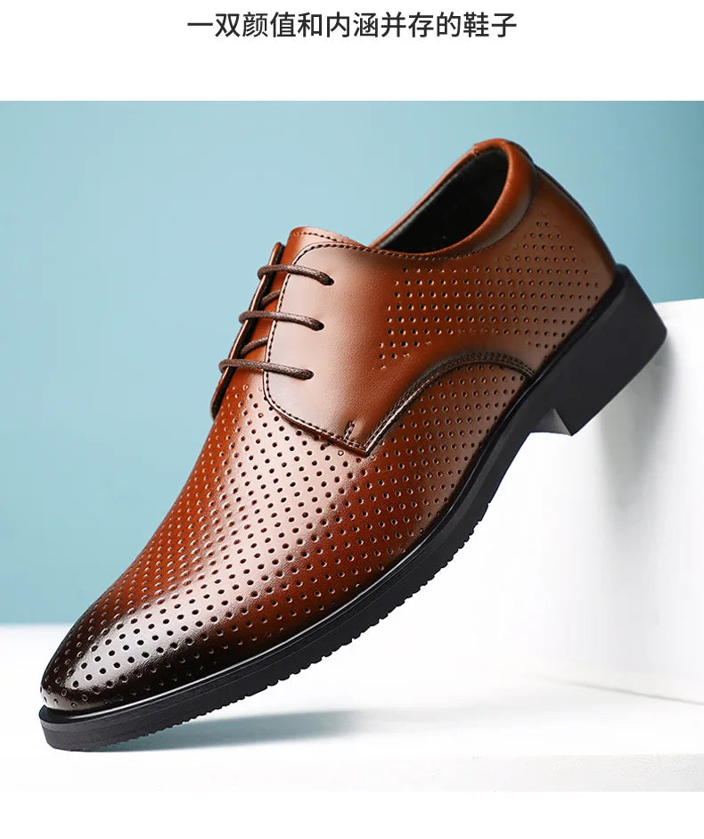Summer Autumn Dress Shoes for Men Hallow Breathable Lace Designer Leather Shoes Male Fashion Business Casual Elegant Shoe Man