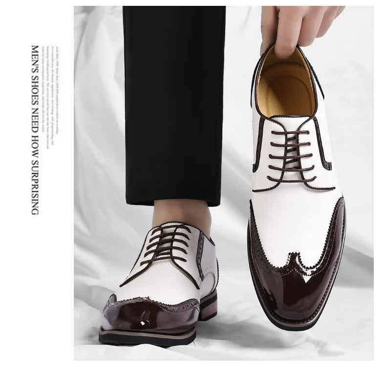 New Designer Business Leather Shoes for Men Color Match Lace Designer Casual Shoes Male Spring Autumn New Dress Brogue Shoe Man