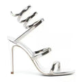 2026 Summer New Gold One-Line Strappy Sandals Women Snake Wrapped Sexy Square Head High Heels Stiletto Party Shoes