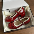 Sring Autumn Women Mary Jane Shoes Fashion Butterfly-knot Dress Shoes Ladies Concise Outdoor Thick Heel Leather Shoes