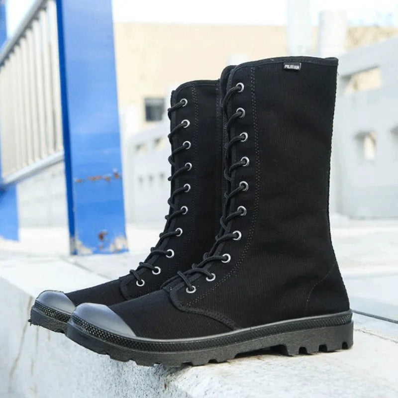Men's High Top Boots Fashion Casual Canvas Boots Outdoor Non-slip Hiking Boots for Men Lace Up Casual Ankle Boot Botas Masculina