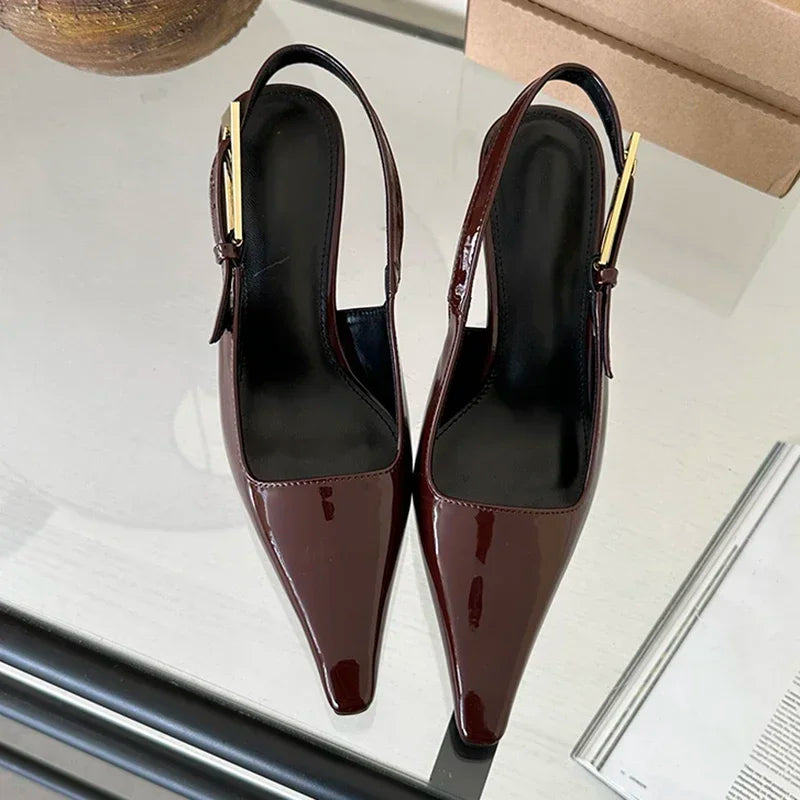 Aneikeh 2025 Summer New Band Women Pumps Shoes Fashion Shallow Slip On Slingback Sandals Thin High Heel Dress Sexy Pumps Shoes