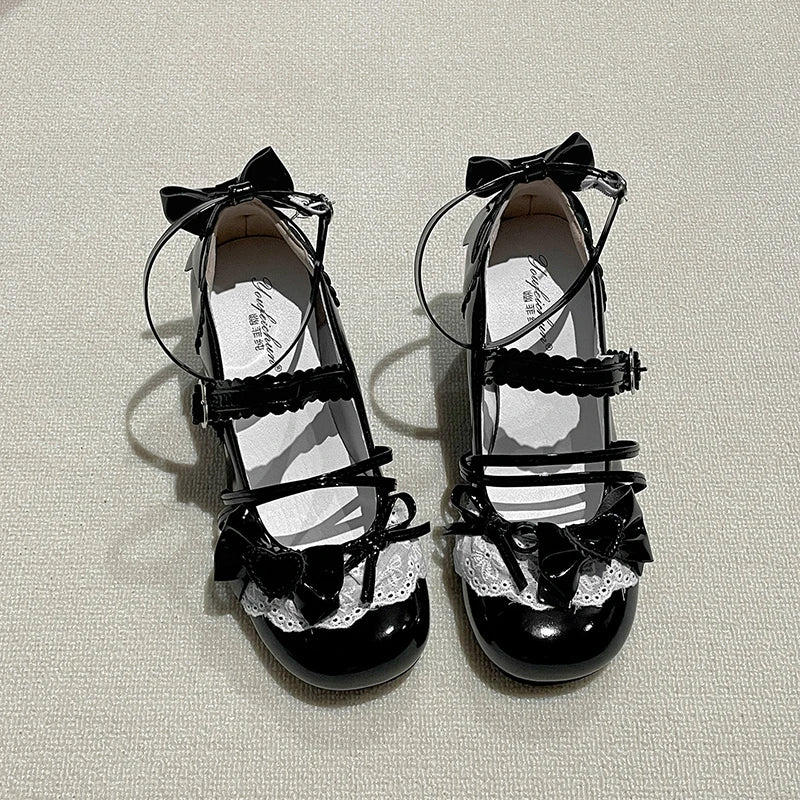 Ballet Style Thick Heel Women Lolita Mary Jane Shoes Fashion Butterfly-knot Outdoor Women's Party Dress Pumps