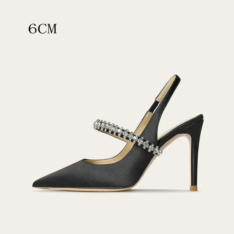 Size 34 45 Women's Diamond Bao Head Sandals New Thin Heel Pointed Sheepskin Leather High Heels Women's Wedding Shoes