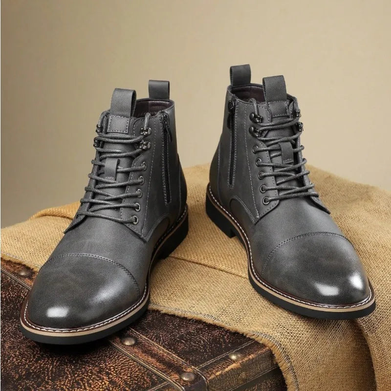 Brand Men High-top Leather Boots Classic Chelsea Boots Lace Up Pointe End Ankle Boot Men's Business Dress Boots Botas Masculinas