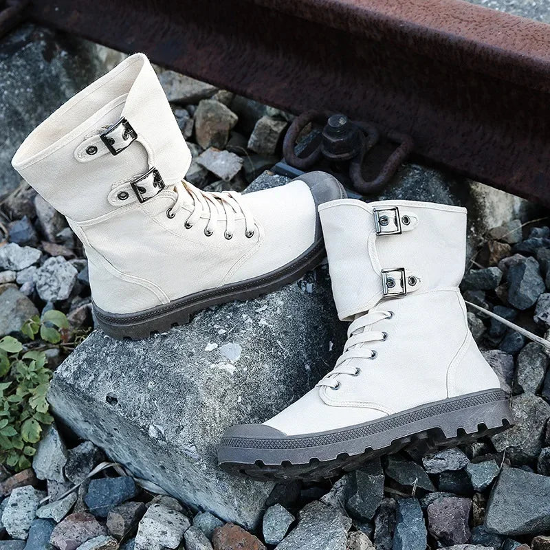 Men's Long Canvas Shoes Outdoor High Top Casual Boots Desert Tactical Anti Slip Mountaineering Work Shoes 2026 New Boots for Men