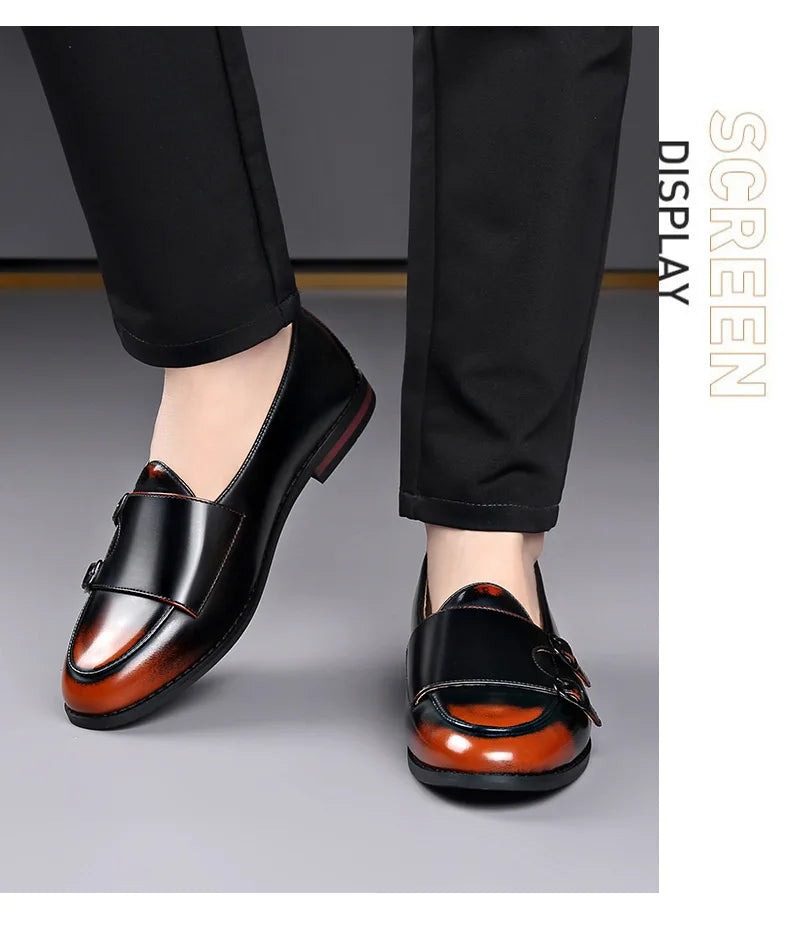 Spring Summer New Cow Leather Shoes for Men Buckle Designer Loafers Male Solid Color Big Size Fashion Business Casual Shoes Man