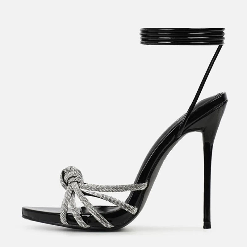 Liyke 2026 New Arrival Silver Crystal Narrow Band Women's Sandals Summer Party Wedding Prom Shoes Platform Open Toe High Heels