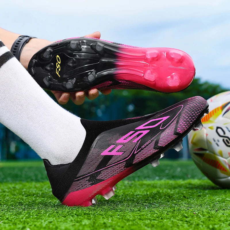 Men/Women Professional FG Soccer Cleats Lightweight Breathable Knit Laceless Football Boots Anti-slip Training Shoes