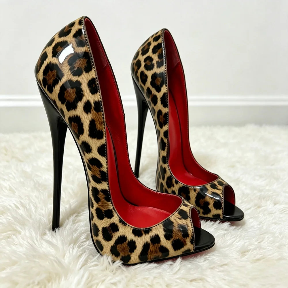 16/14cm Painting High Heels Women Pumps,Sexy Peep Toe Summer Club Party Shoes,Shallow Slip On,Leopard,Black,White,Nude,Dropship