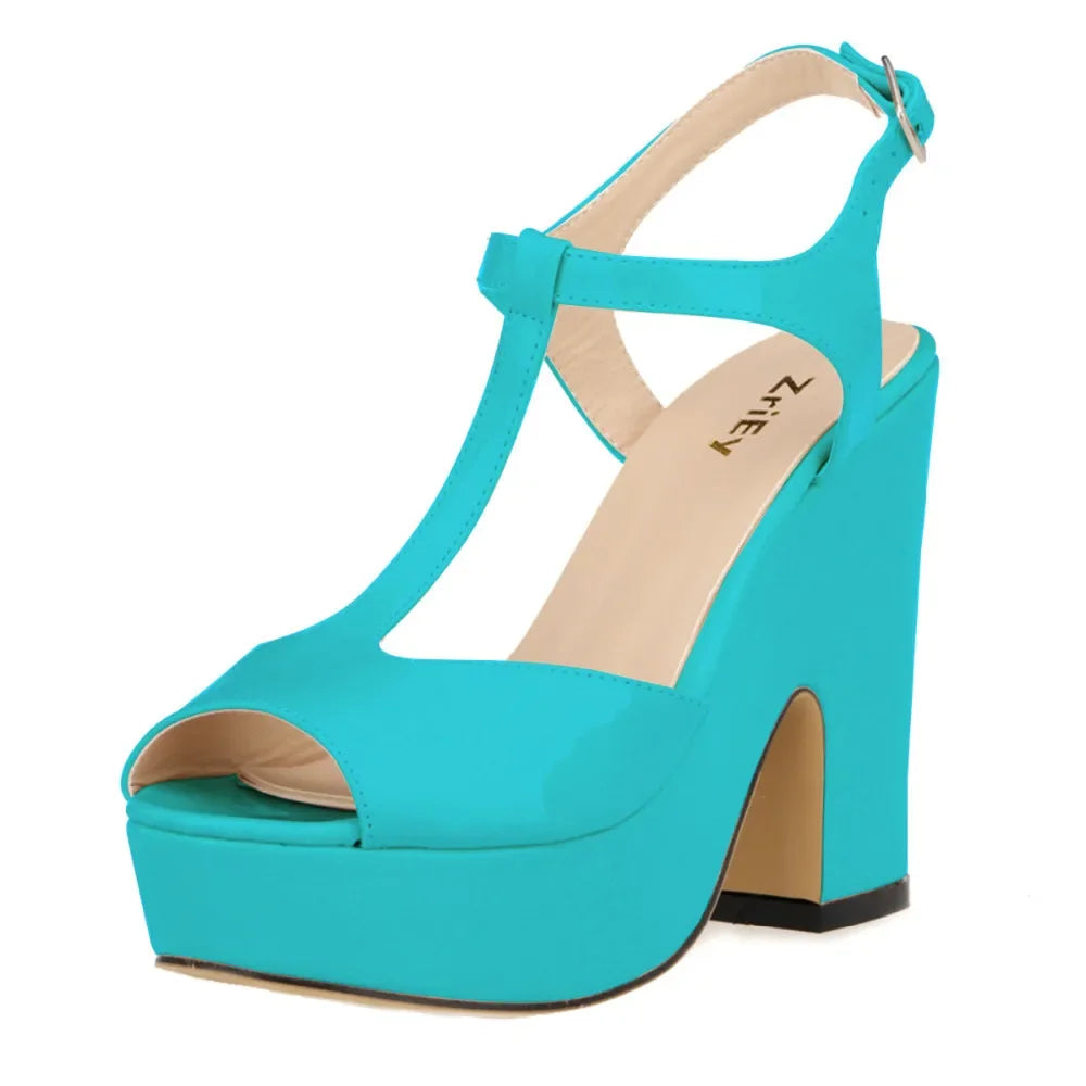 Women Sandals Fashion Sexy 12cm Ankle Strap Peep Toe High Heels Ladies Wedges Platform Sandal Patent Leather Party Wedding Shoes