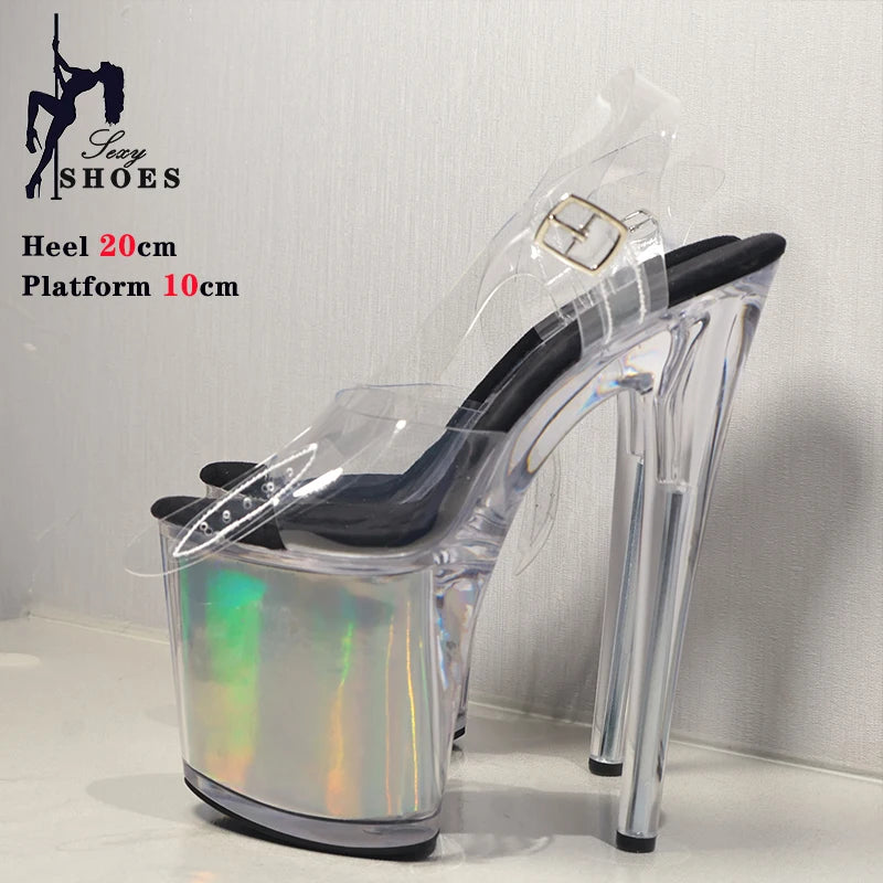 High-quality 17CM/7inches Women Sandals Stripper High Heel Shoes Transparent Platform Glitter Stiletto Pole Dance Shoes Wedding