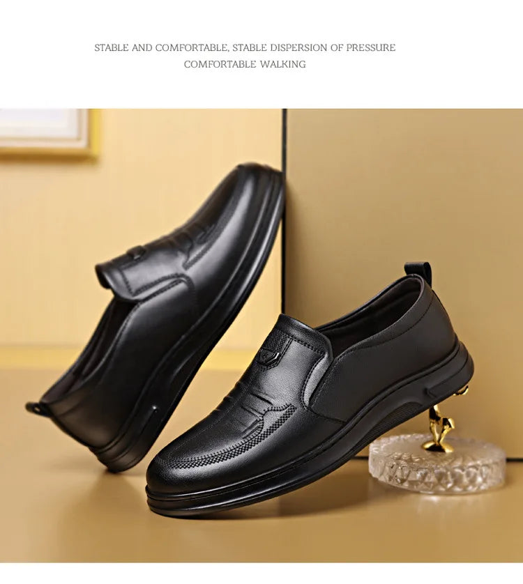 Men's Leather Business Loafers Spring Autumn Black Slip-On Shoes Male Breathable Soft Sole Comfortable Casual Driving Shoes Man