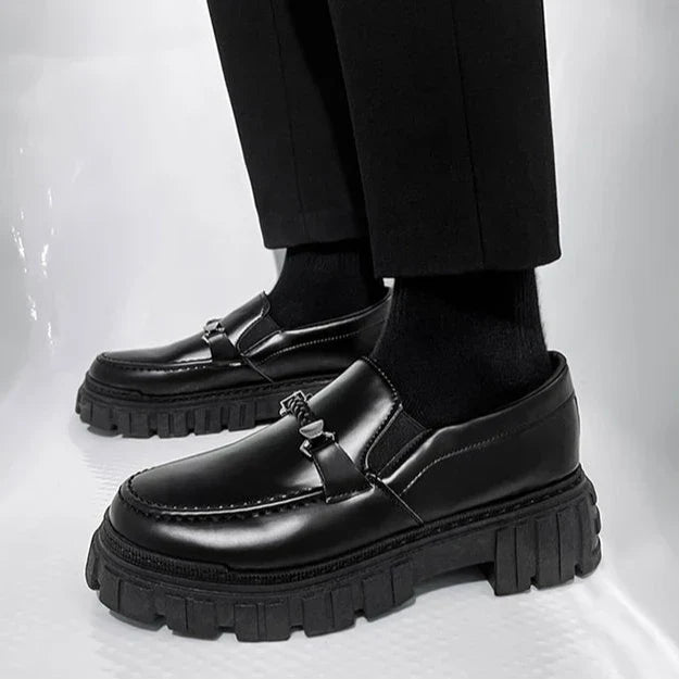 Man Casual Loafers Shoe Black Business Leather Shoes for Men Round Toe Height Increasing Platform Footwear Offer Shipping Free