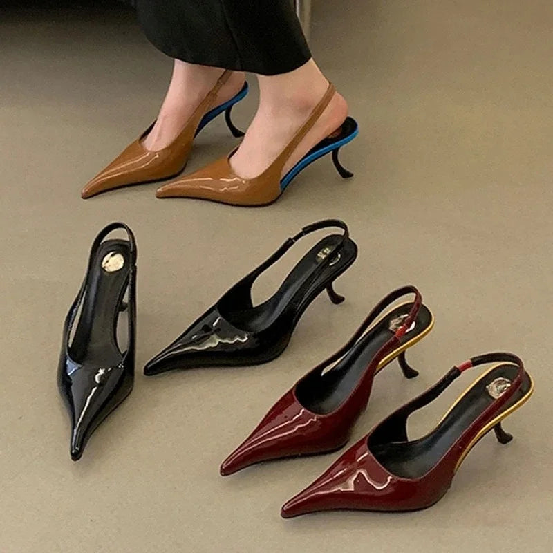 Aneikeh Fashion Sexy Designer Patent Leather Pointed Toe High Heels Pumps Women Shallow Elegant Banquet Wedding Party Shoes