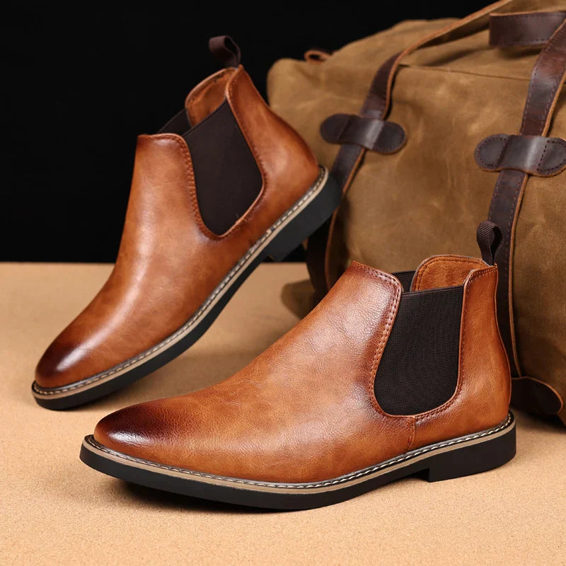 YRZL 39~47 Men Chelsea Boots Brand Retro Comfortable PU Leather Ankle Boots Men 2025 Fashion Black Brown Mens Boots