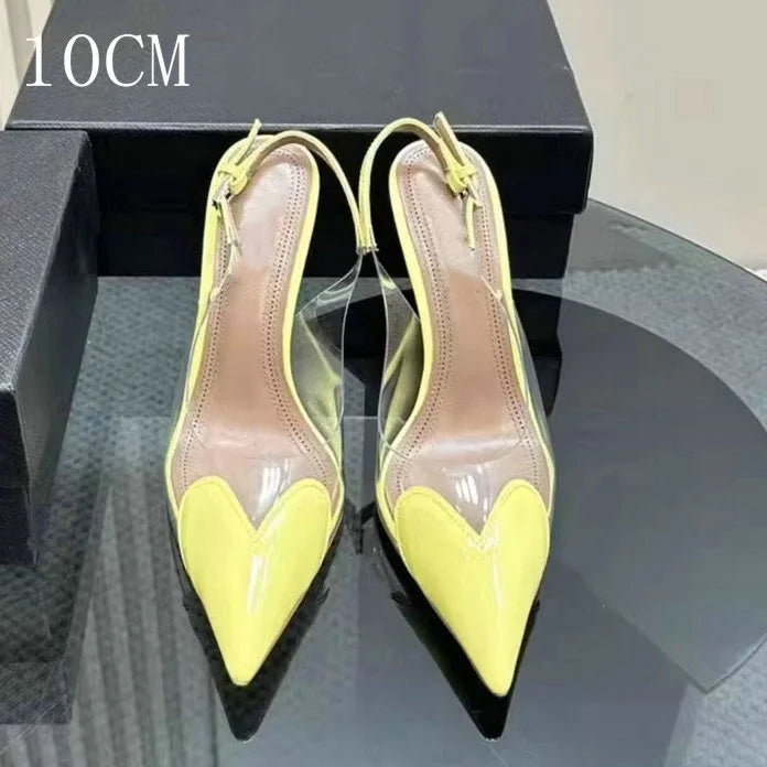 2026 New Style Fashion Heart-shaped Patched Pumps Transparent Platform Pointed-Toe High Heels Evening Shoes