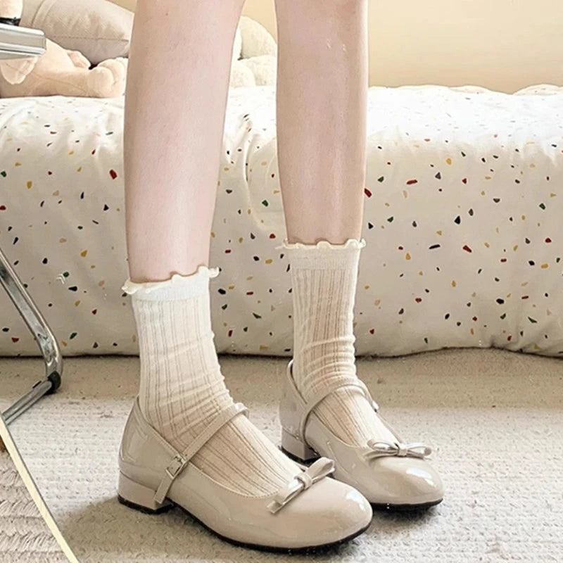 Wine-red Mary Jane Thick-cut Single-shoe Women's 2025 Summer New Butterfly Wedding Shoes Round Toe Small Shoe