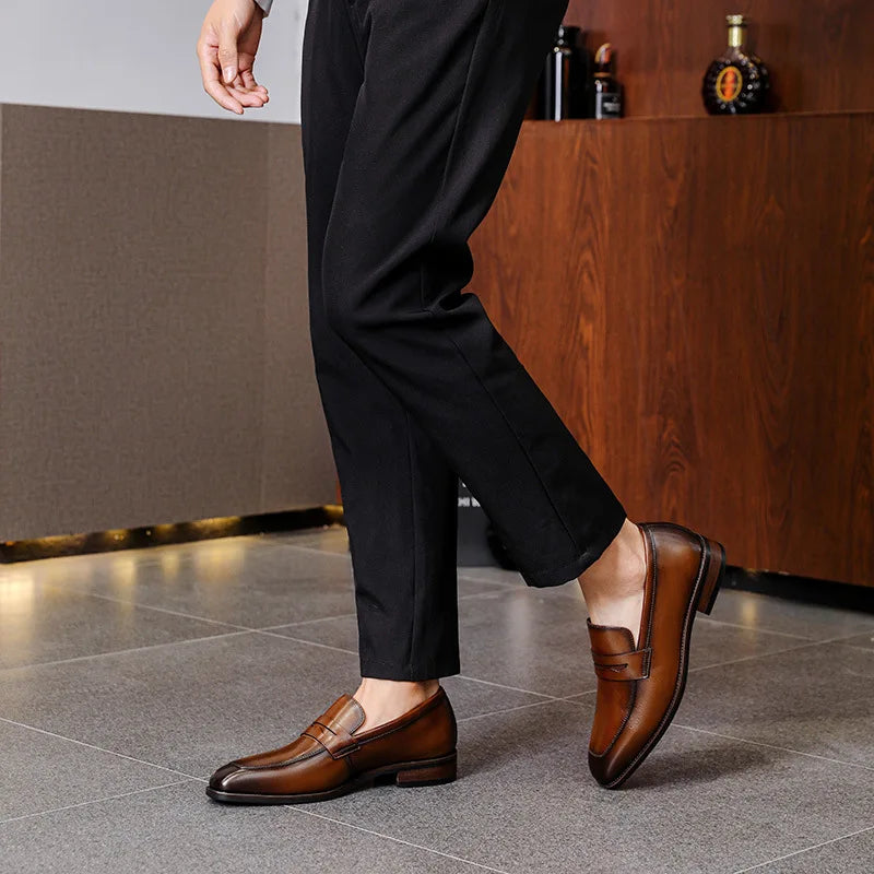 Luxury Slip On Dress Shoes Men Genuine Leather Italian Loafer Shoes For Men Black Brown Brand Formal Oxford Men Casual Shoes