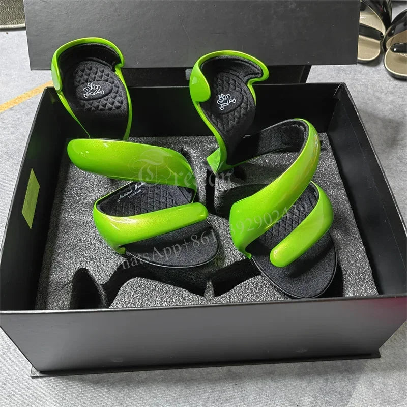 Sandals Gladiator Snake Shoes Blue Patent 2025 Women Riband Design Mixed Colors Strange Style Slip On Modern Fashion High Heels