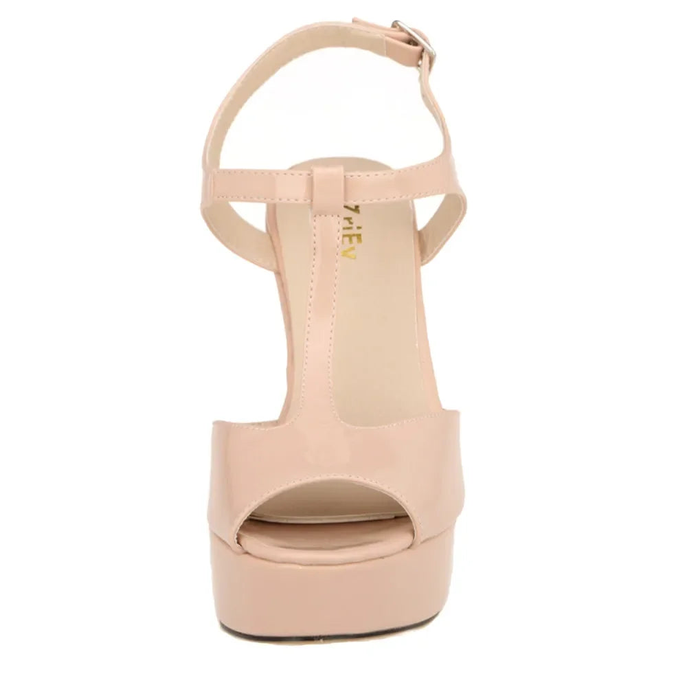 Women Sandals Fashion Sexy 12cm Ankle Strap Peep Toe High Heels Ladies Wedges Platform Sandal Patent Leather Party Wedding Shoes