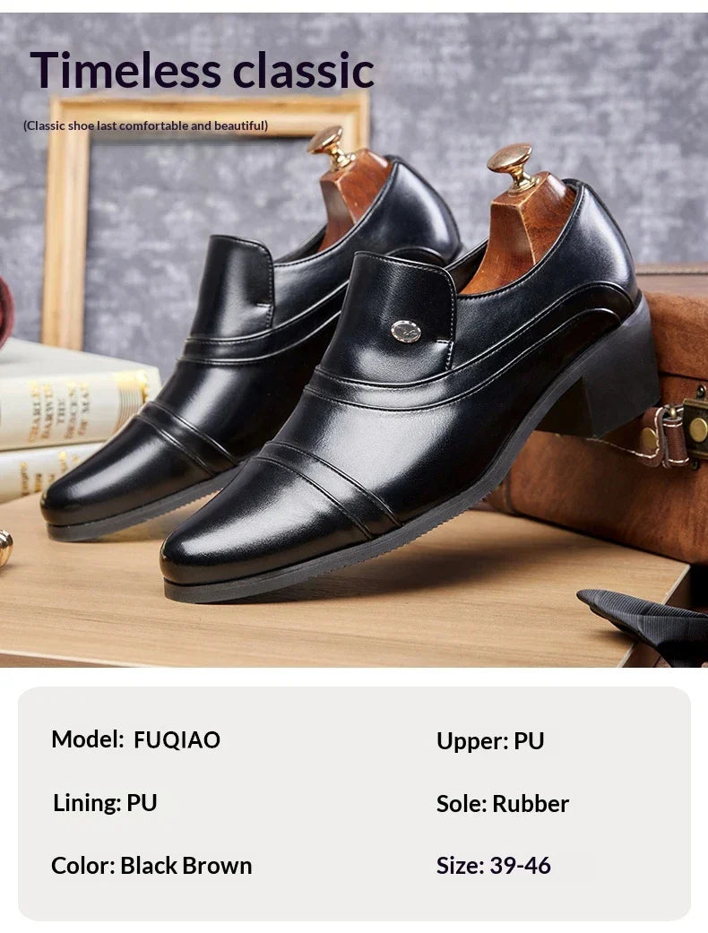 Men Business Formal Height Increasing Leather Shoes Classic Retro Elevated Loafers Lift Dress Shoes for Wedding Banquet Office