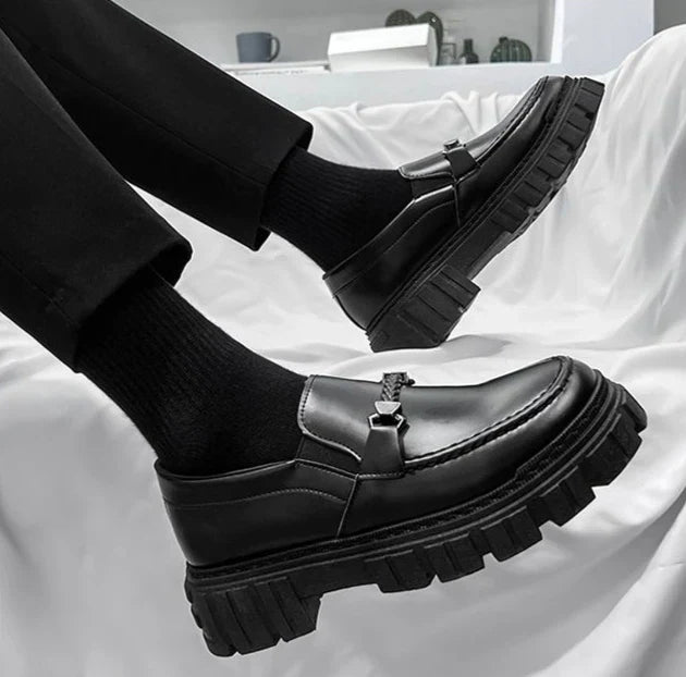 Man Casual Loafers Shoe Black Business Leather Shoes for Men Round Toe Height Increasing Platform Footwear Offer Shipping Free