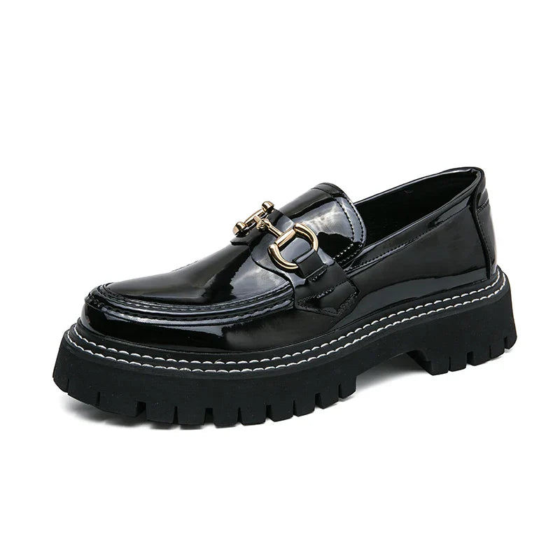 New Men Patent Leather Loafers Fashion Casual Shoes Male Thick Sole Increased Height Slip On Breathable Comfortable Driving Shoe