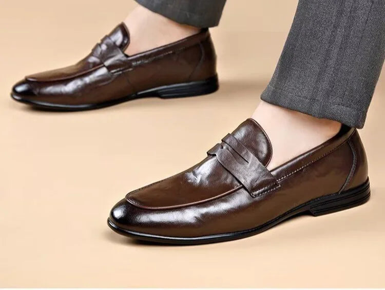 Social Shoe Male Leather Casual Round Toe Men's Formal Shoes Business Luxury Designer Clothing Office Party Gentleman 2025 Trend