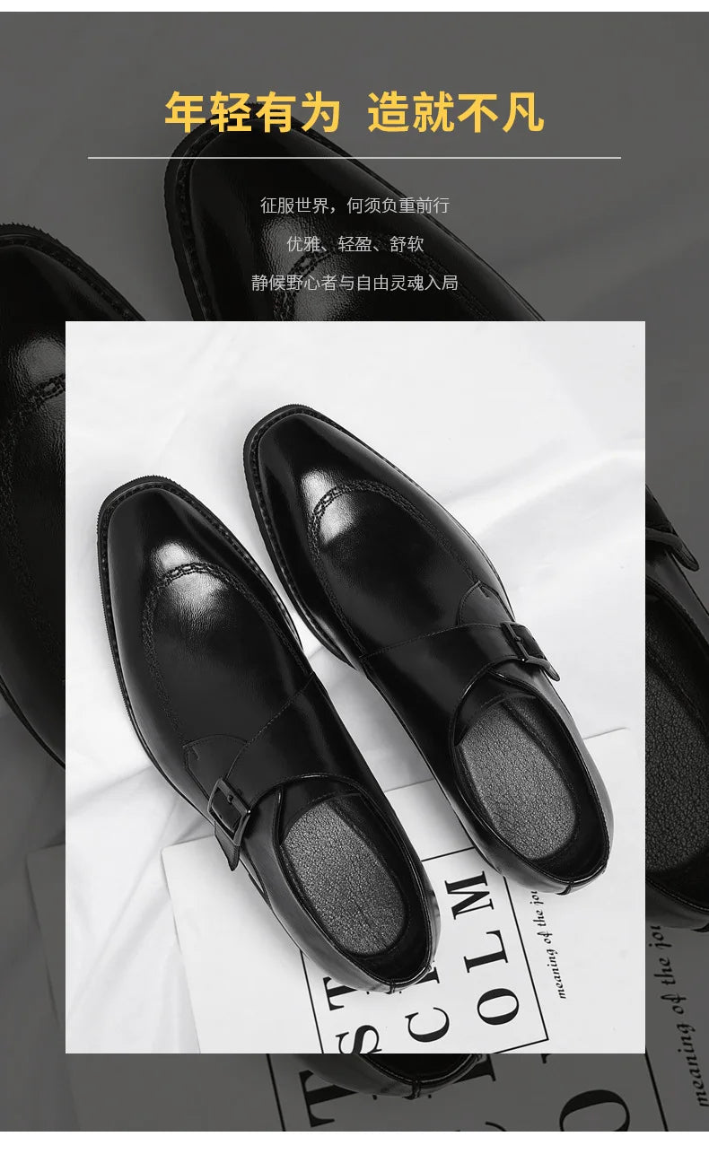 Buckle Designer Big Size Dress Shoes for Men Spring Autumn Solid Color Cow Leather Shoes Male Fashion Business Casual Shoe Man