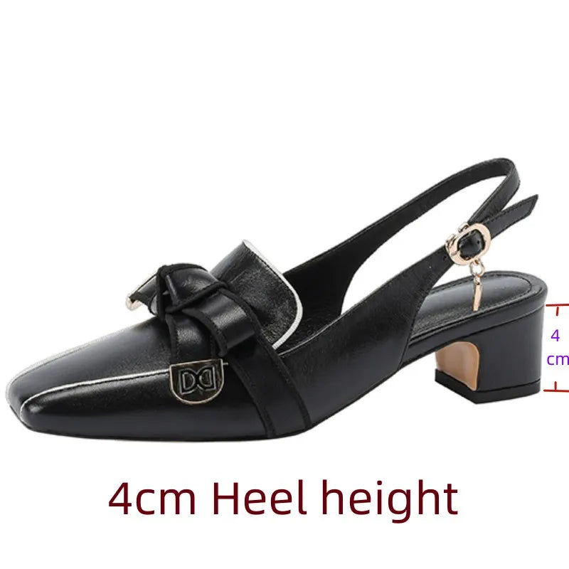 Dilalula 2025 French Style Genuine Leather Sandals Women Covered Toe Butterfly Knot Party Dating Sandals Office Ladies Pumps