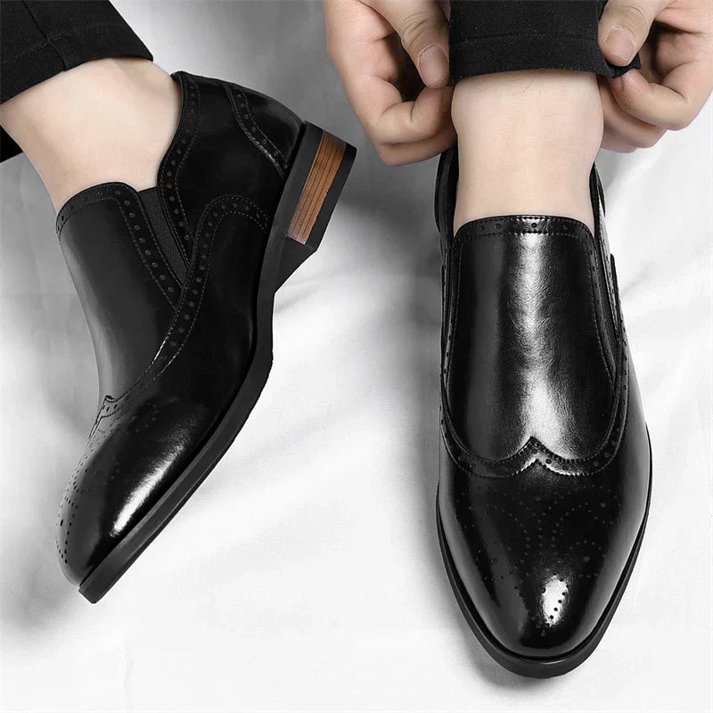 Men's Genuine Leather Brogue Loafers Dress Shoes with Wingtip Perforations Comfortable Business Casual Oxfords Office & Weddings