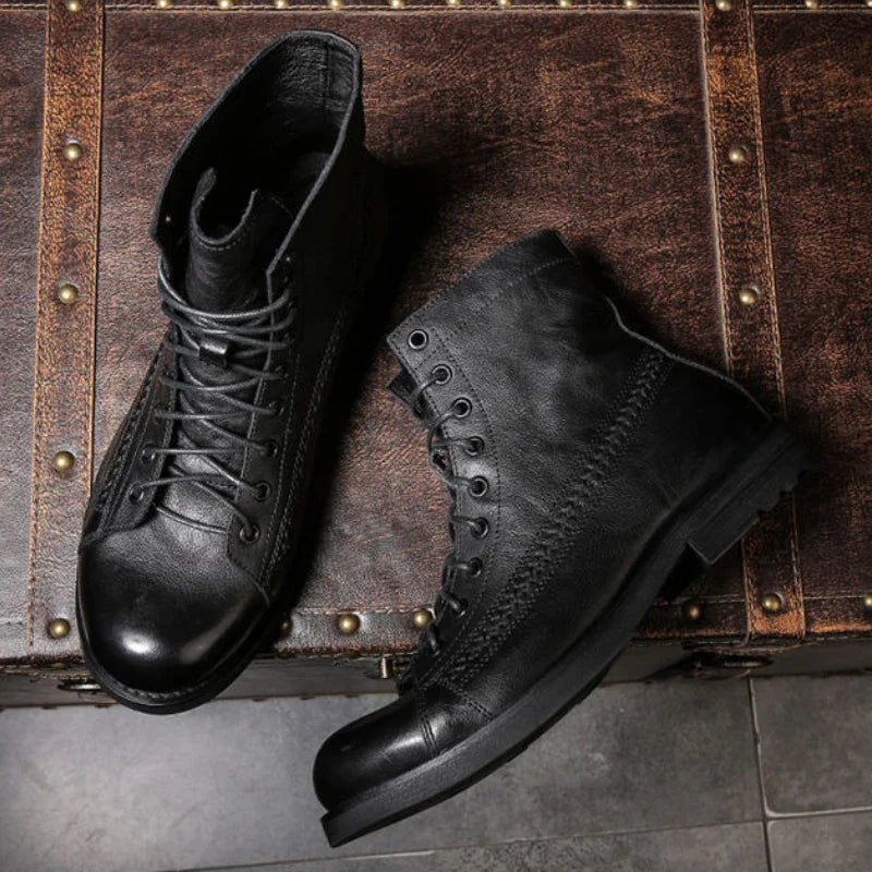 Luxury Men's Boots Handmade Retro Men Ankle Boots High Quality Leather High-top Shoes Fashion British Style Men Motorcycle Boots