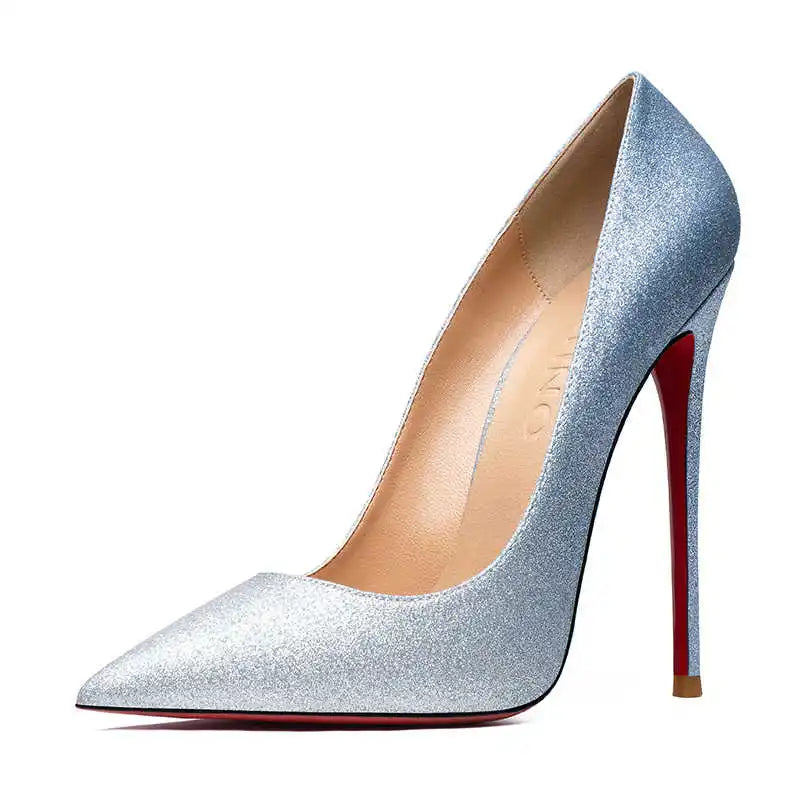 Women's Shoes Shiny Luxury Brand Pumps Red Bottom Pointed Toe Glitter Basic High Heels Female Prom Party Ladies Shoes Women 12cm