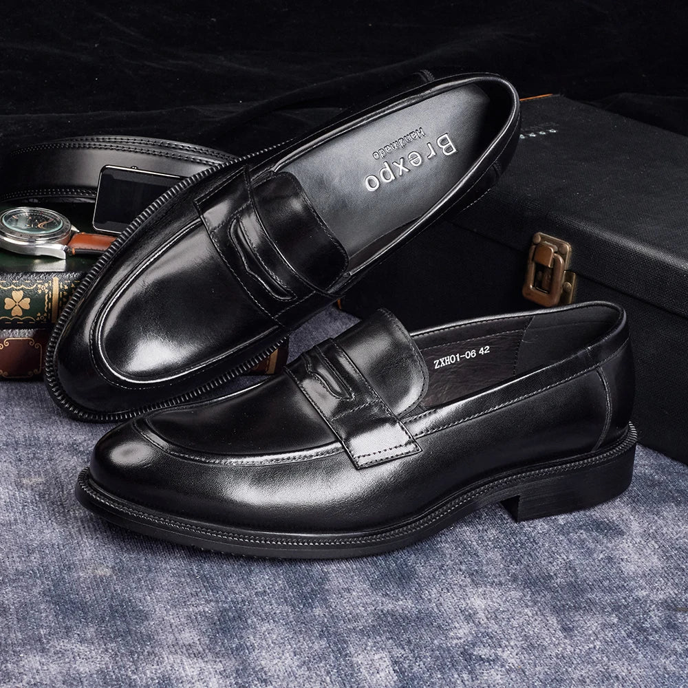 Men's Formal Leather Shoes British Style Oxford Loafers Round Toe Breathable Non-Slip Business Dress Wedding Office Casual Shoes