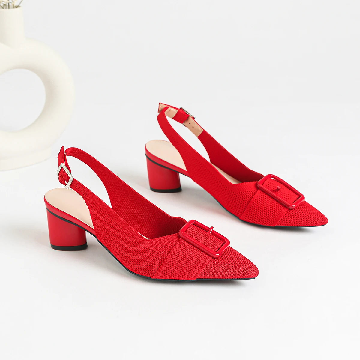 2025 New Women's High Heel Sandals with Pointed Knitted Fashion, Breathable, Non slip, and Colorful Blocks