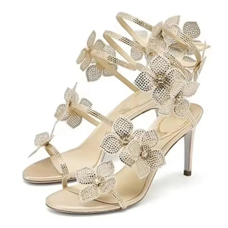 Eilyken Sexy Crystal Butterfly-knot Ankle Strap Sandals Woman Fashion Open Toe Stiletto High Heels Banquet Party Pumps Shoes