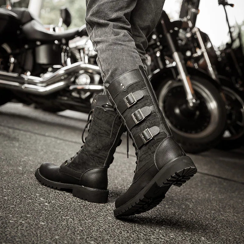 Men's Cowboy Boots High Top Inner Heightening Shoes High Breathable Boots Plus Size Shoes Casual Sneakers Motorcycle Boots