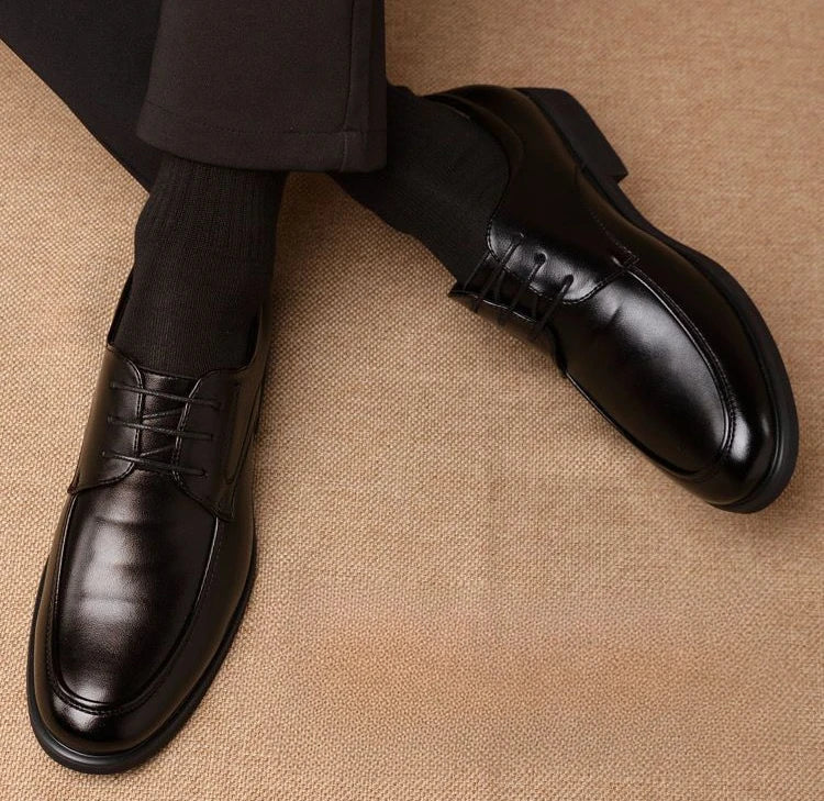 Office Men's Leather Derby Shoes Flat Black Male Casual Shoe Lace Up New in Promotion Adults Fashion 2025 Classic Original Trend