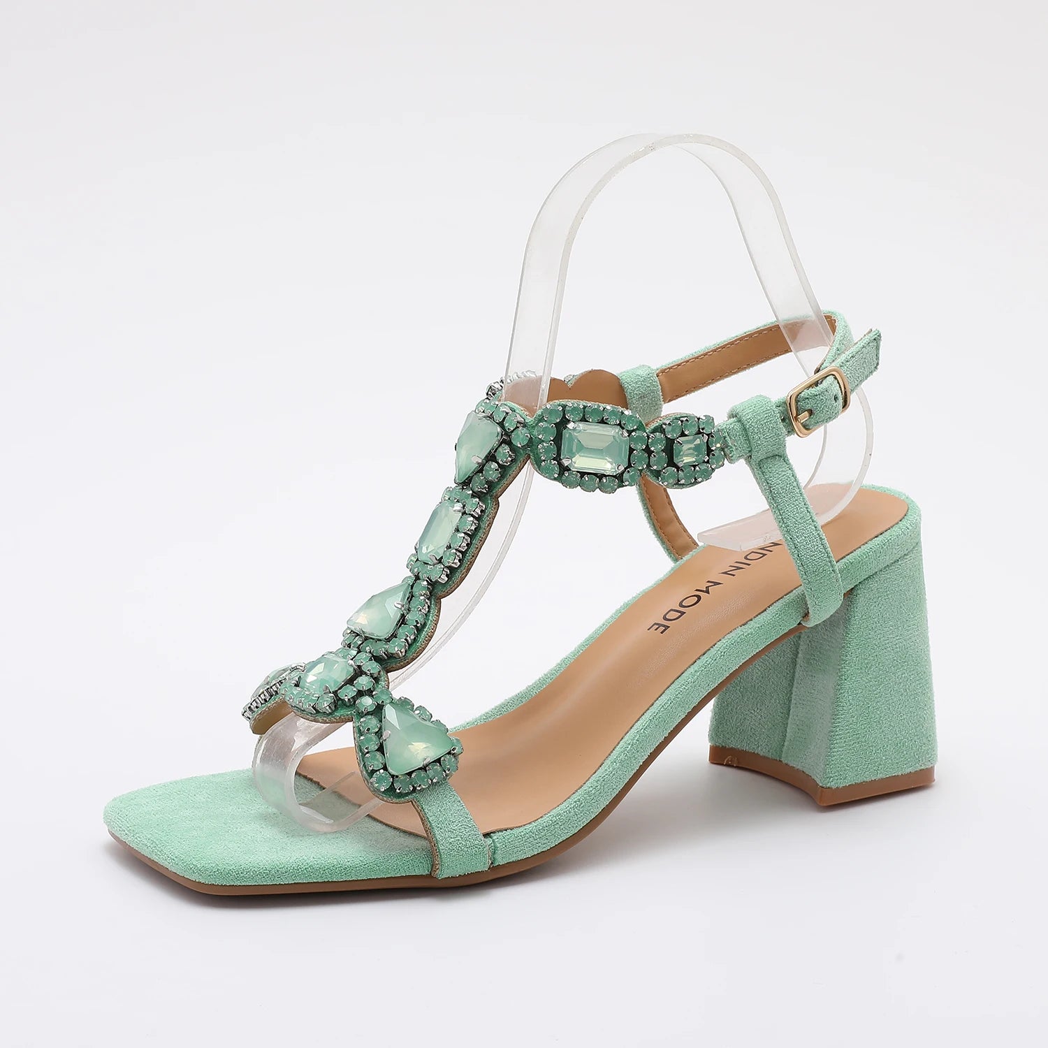 Glamorous Pink/Green Gemstone High Heel Sandals  Women's Elegant Rhinestone Ankle Strap Party Wedding Footwear