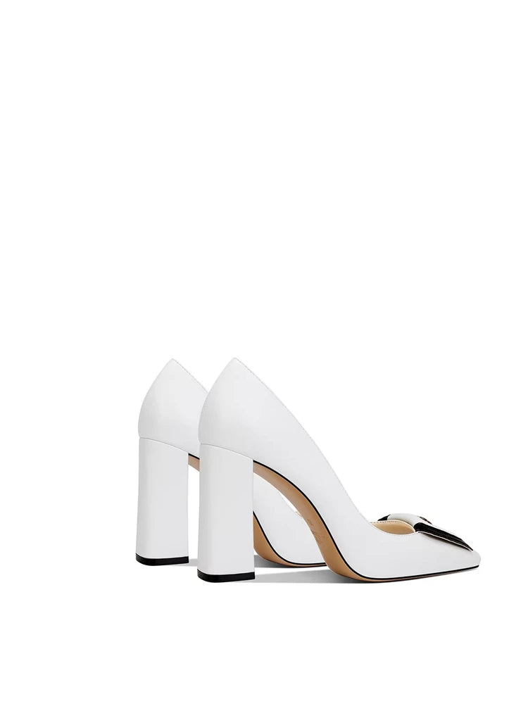 Spring new square toe shallow metal rose square heel shoes banquet dress large size small size thick high heeled women's shoes