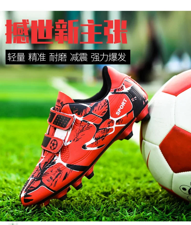 Kids Soccer Shoes Outdoor Non-Slip Football Sports Shoes Boy Training Shoes Child HOOK&LOOP Lightweight Children's Soccer Cleats
