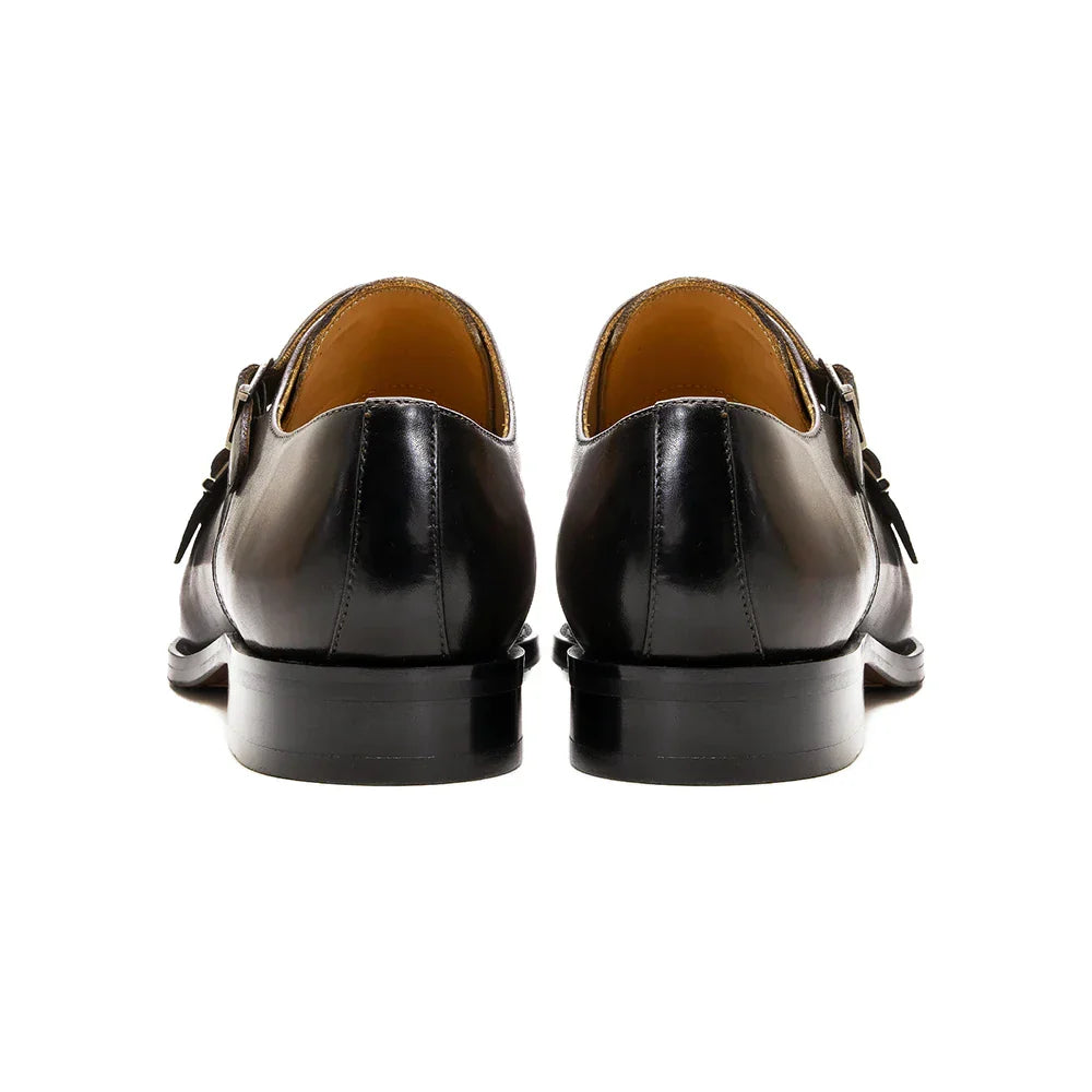 Luxury Genuine Leather Double Buckle Monk Strap Formal Shoes for Men Classic Cap Toe Business Office Wedding Dress Shoes