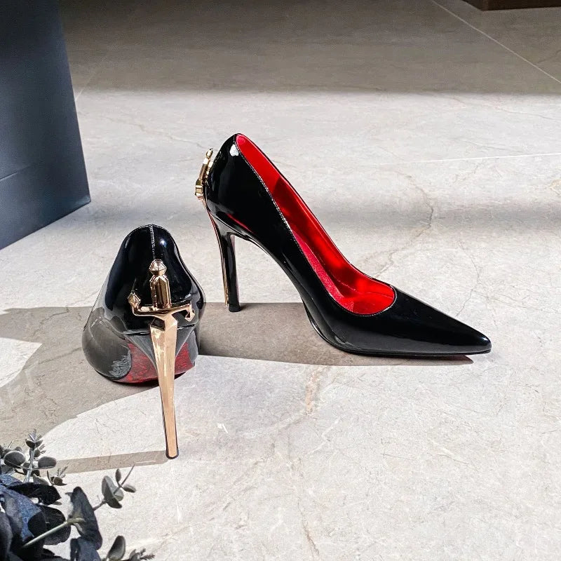 Luxury Designer Women Shoes Exquisite Metal Decoration Pointed Tip High Heels for Woman Elegant French Casual Shoe Zapatos Mujer