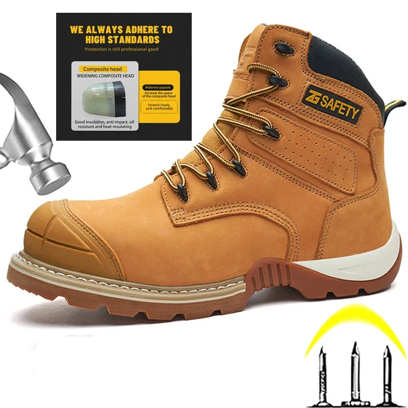Cowhide Work Boots Genuine Leather Safety Shoes Men 6KV Insulating Shoes Composite Toe Protection Shoes Wear Resistant Men Boots