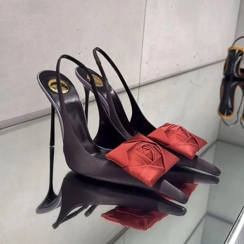 2026 Spring and Summer New Pointed Flower Stiletto Sandals Women's Back Trip Sexy Fashion Trend High Heels