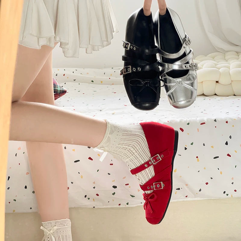 Spring Autumn Butterfly-knot Women Mary Jane Shoes Concise Ladies Ballet Style Shoes Eelgant Internal Elevation Dress Shoes