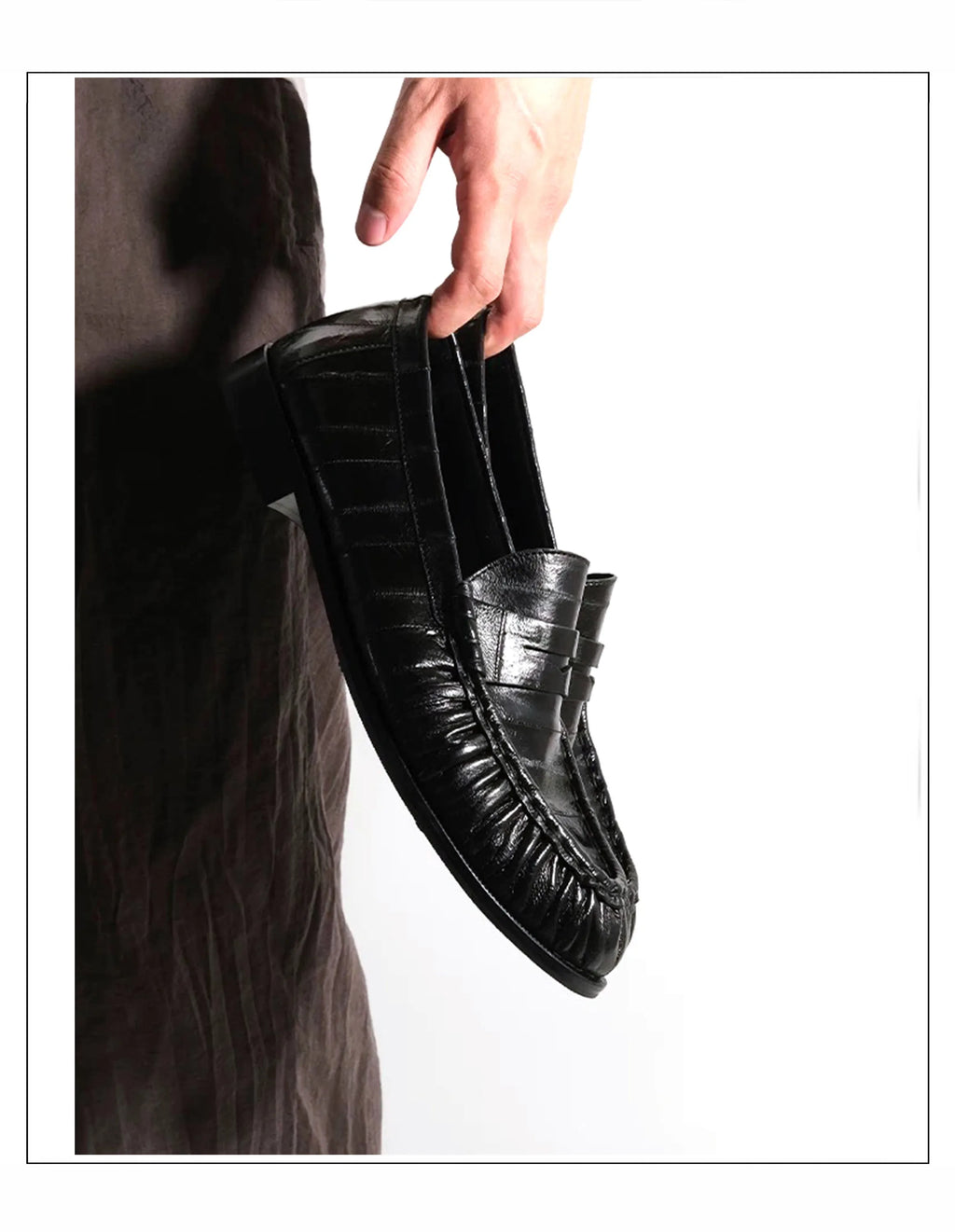 Loafers for men's eel skin pleated design a top layer cowhide slip in formal dress shoe suitable for casual work and commuting